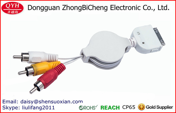Para os dispositivos estereofónicos 30-Pin retrátil ao cabo do áudio 3rca