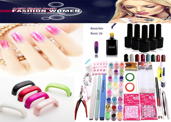 O mini gel do prego do watt 6pcs dos jogos 9 da lâmpada do prego do diodo emissor de luz e o tratamento de mãos de DIY pregam ferramentas da arte